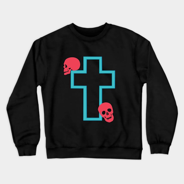 NEON GRAVEYARD CROSS HALLOWEEN Crewneck Sweatshirt by Dwarf_Monkey